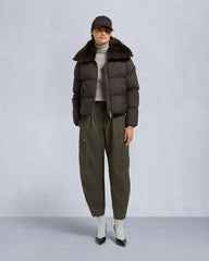 BELLE DUNE SHORT SHEARLING TRIM PUFFER-ESPRESSO