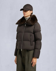 BELLE DUNE SHORT SHEARLING TRIM PUFFER-ESPRESSO